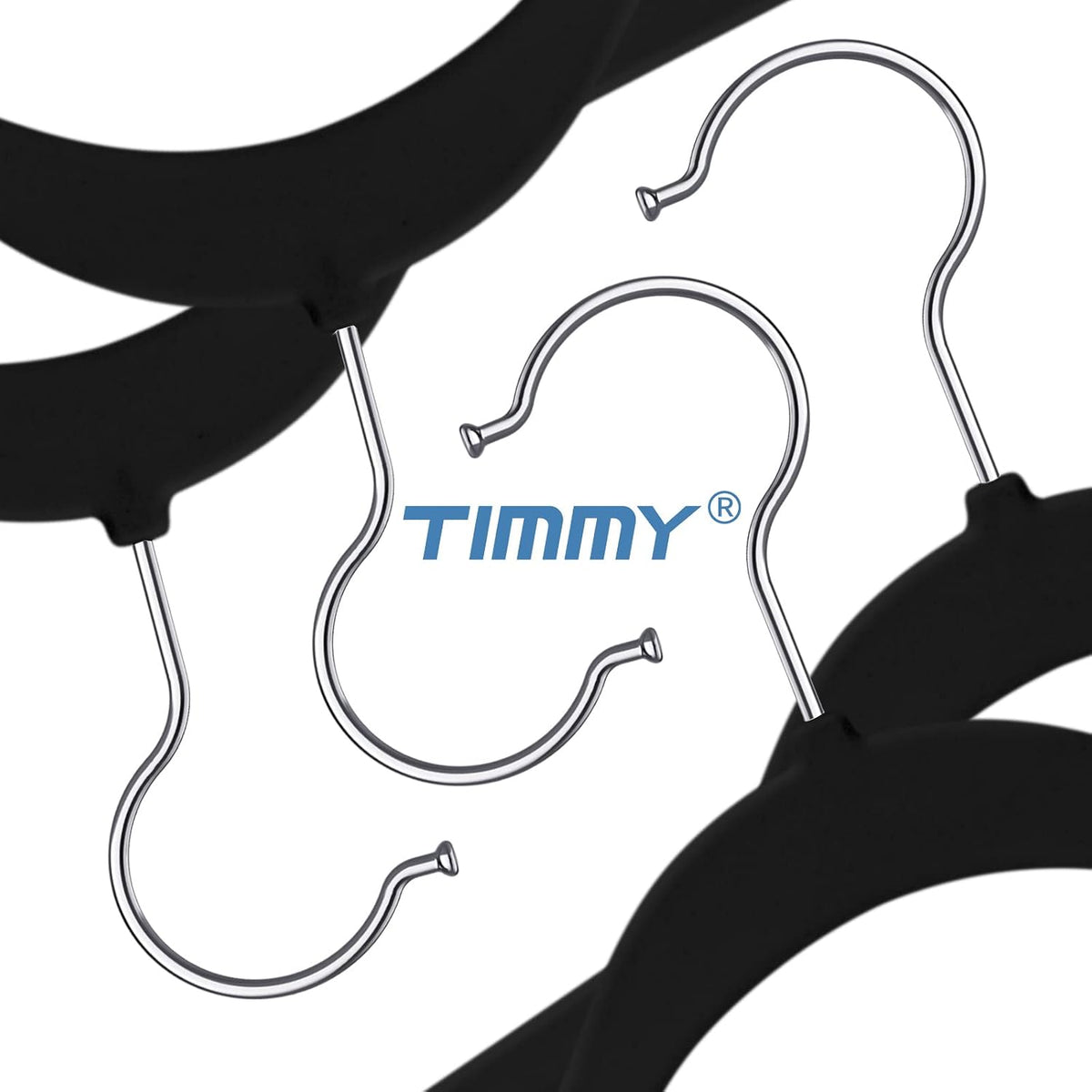 TIMMY 50 Pack Velvet Clothes Hangers, 17.7 in, Black/Silver, Non-Slip