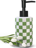 Bathroom Soap Dispenser with Matte Black Pump White Ceramic Soap Dispenser for Kitchen Checkerboard Empty Pump Bottle (Green)