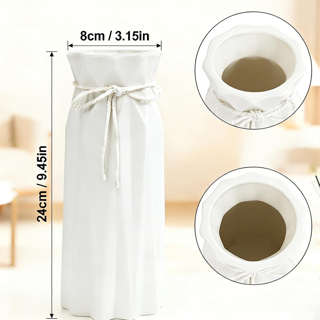 Disoza Ceramic Flower Vase Modern Home Decor Vases for Centerpieces White Minimalist Farmhouse 9.5" H x 3.9" W Cute Decorative Vases Flowers Tulip Pampas Grass Vase for Table Bathroom Shelf