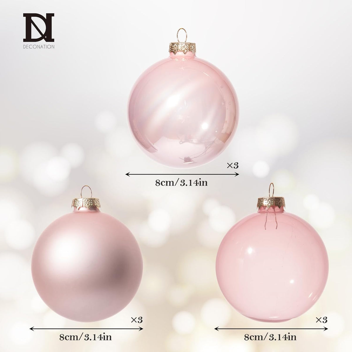 DN DECONATION Christmas Tree Decorations Ball, Pink Glass Christmas Ball