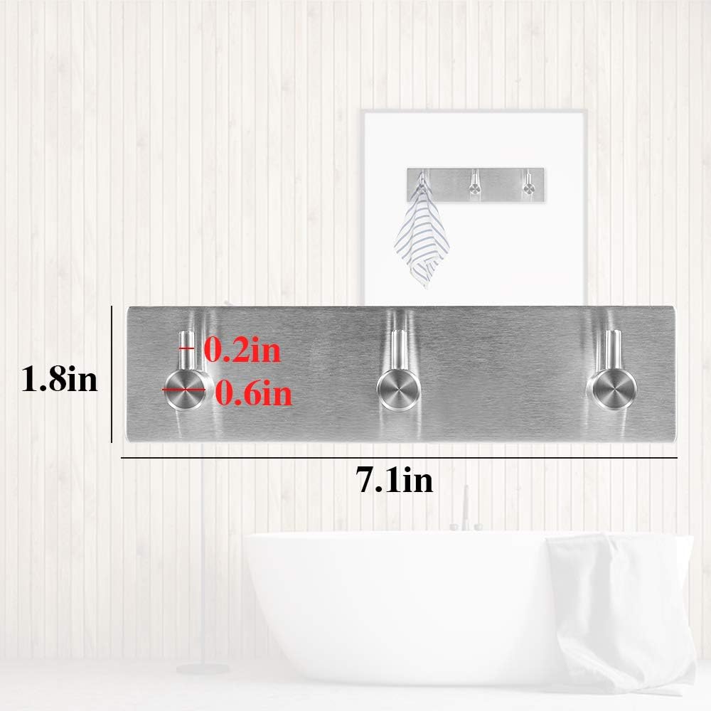 Picowe Key Holder for Wall Decorative, Adhesive Stainless Steel Key Hooks, Key Hanger Key Organizer for Wall, Towel Hook Coat Hanger for Entryway Hallway Kitchen(Three Rows,Sliver 1PCS)