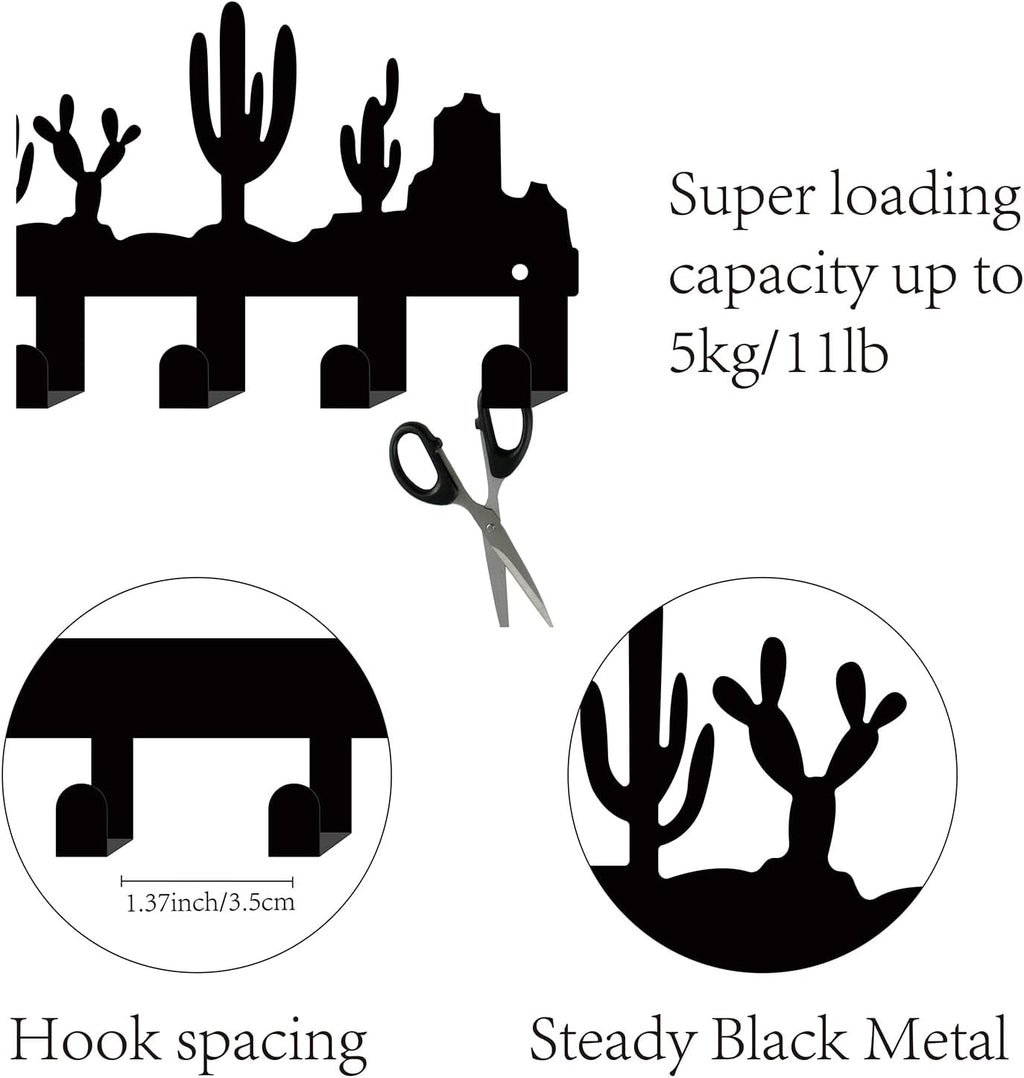 CREATCABIN Cactus Black Metal Wall Mounted Key Hooks Holder with 6 Hooks - Key Hanger Organizer Rack Wall Decor for Entryway Front Door Hallway 10.6x6.3Inch