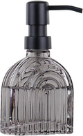 Glass Soap Dispenser for Kitchen and Bathroom Contertop Wash Hand Liquid, Dish Detergent, Farmhouse Style Shampoo Lotion Pump (1, Grey Glass with Black, 4" x 2"x 6-5/8")