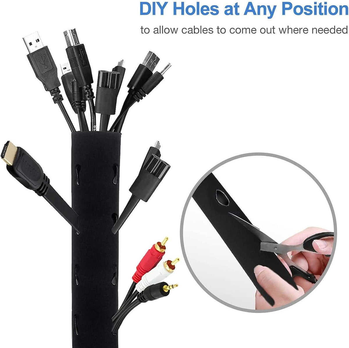 JOTO 8 Pack Cable Management Sleeve, 19-20 Inches Cord Organizer System with Zipper for TV Computer Office Home Entertainment, Flexible Cable Sleeve Wrap Cover Wire Hider System -Black
