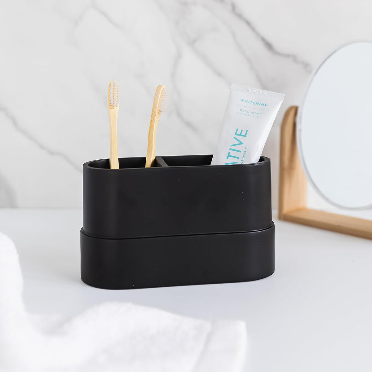 Yew Design Matte Black Bathroom Toothbrush Holder Cup - Round Large