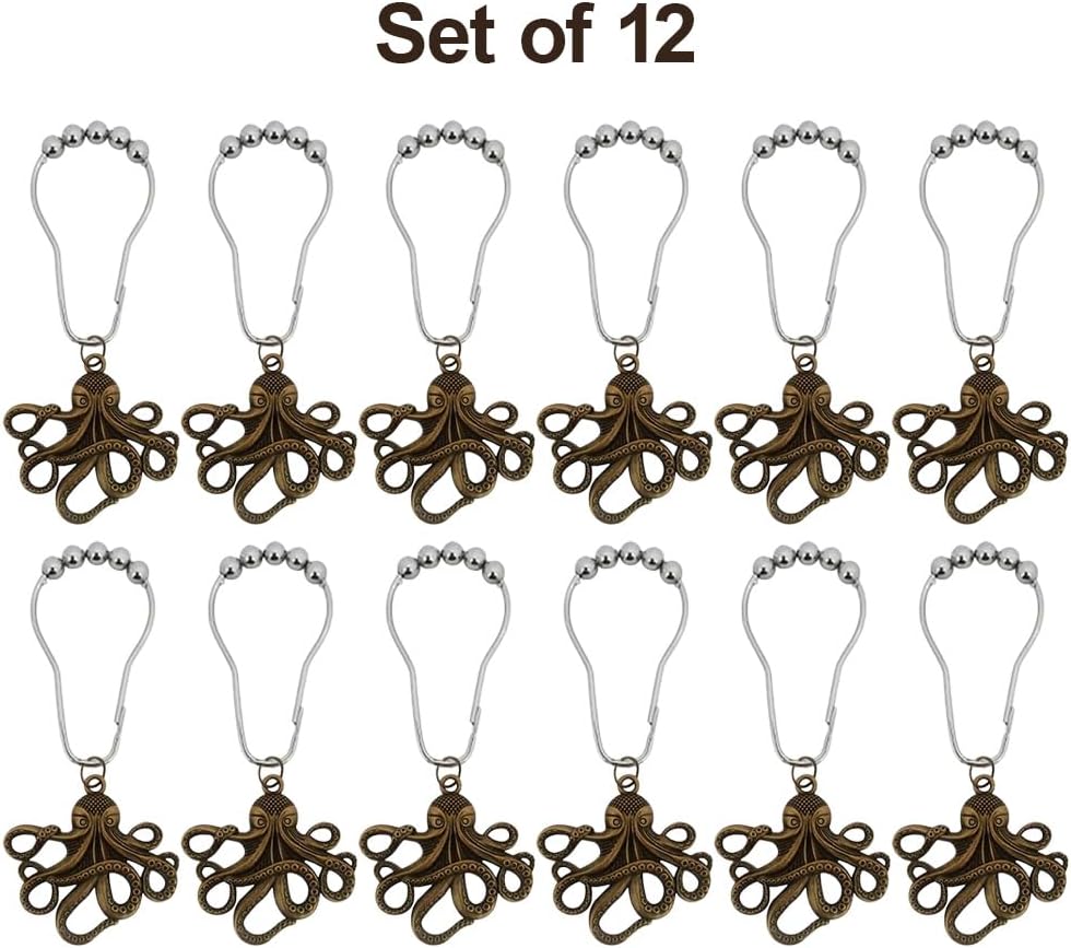 12Pcs Decorative Octopus Shower Curtain Hooks for Bathroom Rod, Bronze