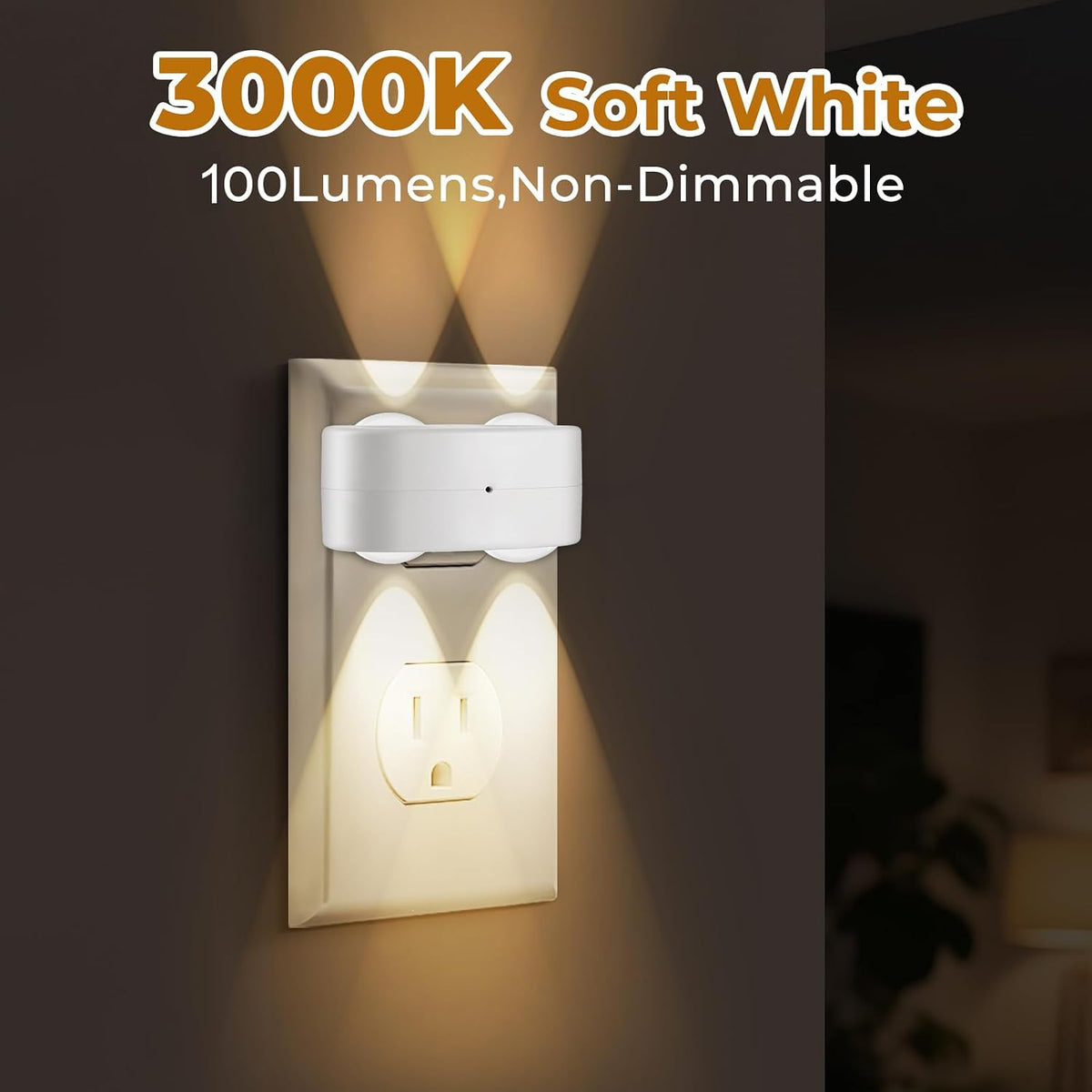 4 Pack LED Night Light Plug in Wall, Compact Nightights, 3000K Soft White,for Hallway, Stairs, Bedroom, Bathroom, Kitchen