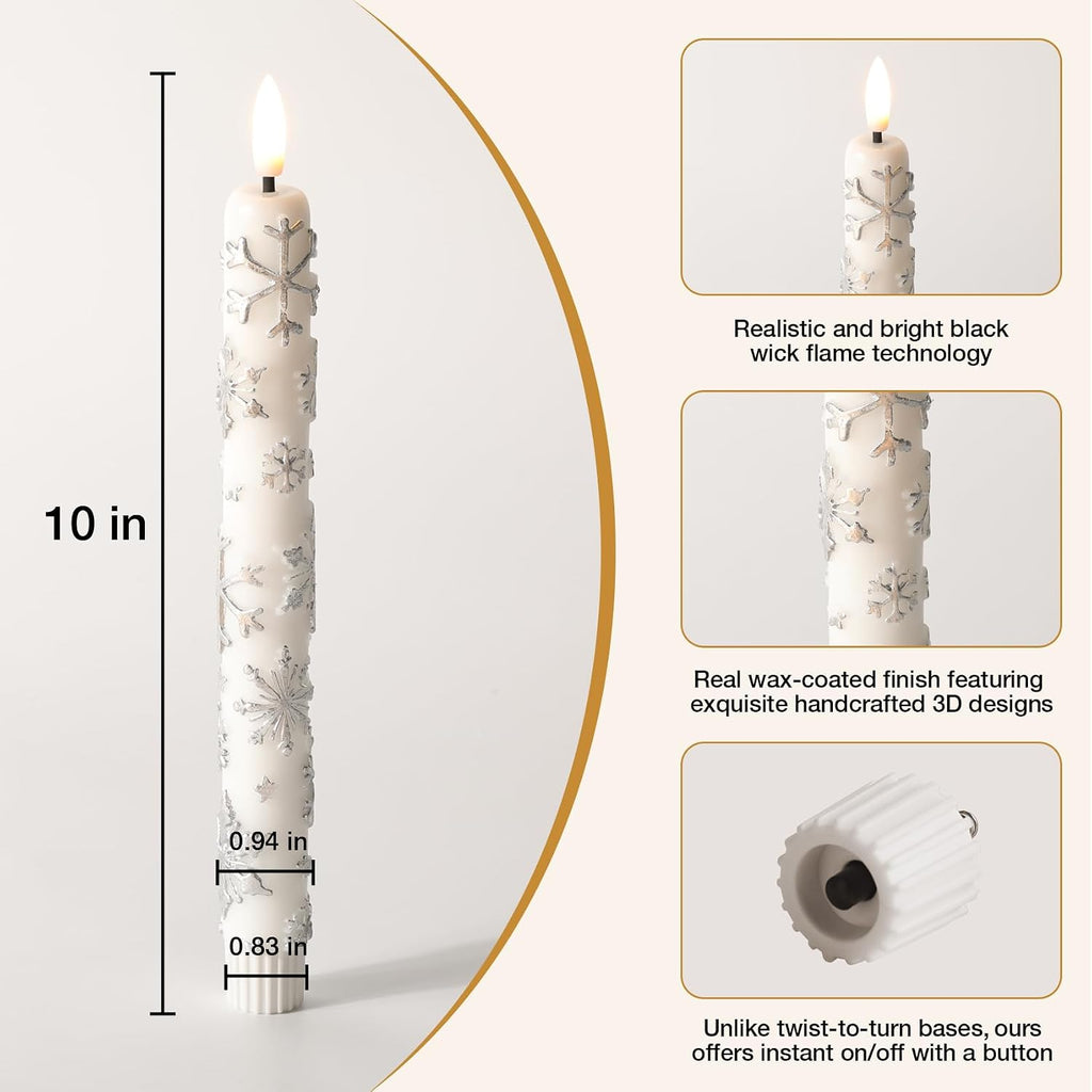 Eywamage White Snowflakes Christmas LED Taper Candles with Remote Set of 2