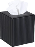 Sumnacon PU Leather Tissue Box Cover Modern Square Tissue Box Holder with Magnetic Closure Decorative Tissue Dispenser Stripes Textured Tissue Holder for Bathroom Car Home Office, Black