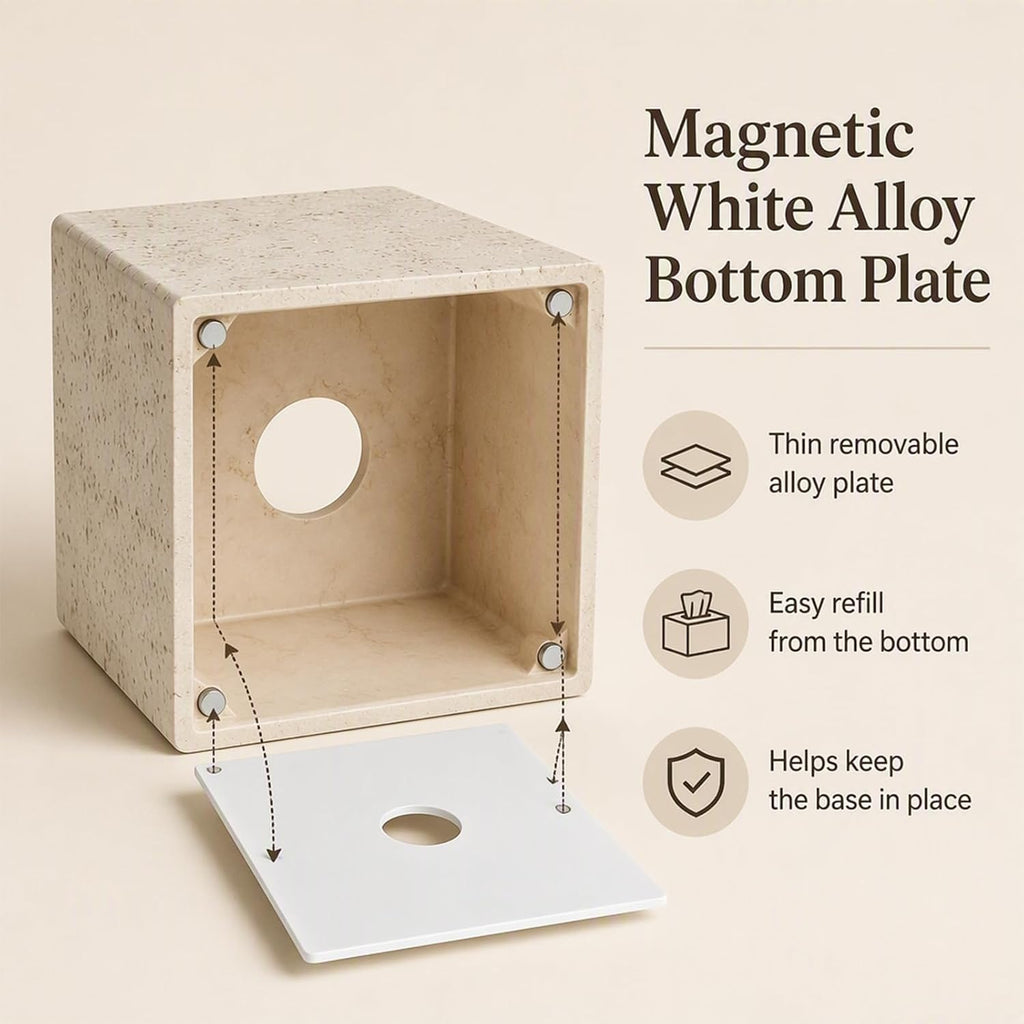 Painted Tissue Box Cover, Stone-Textured Square Holder, Magnetic Base