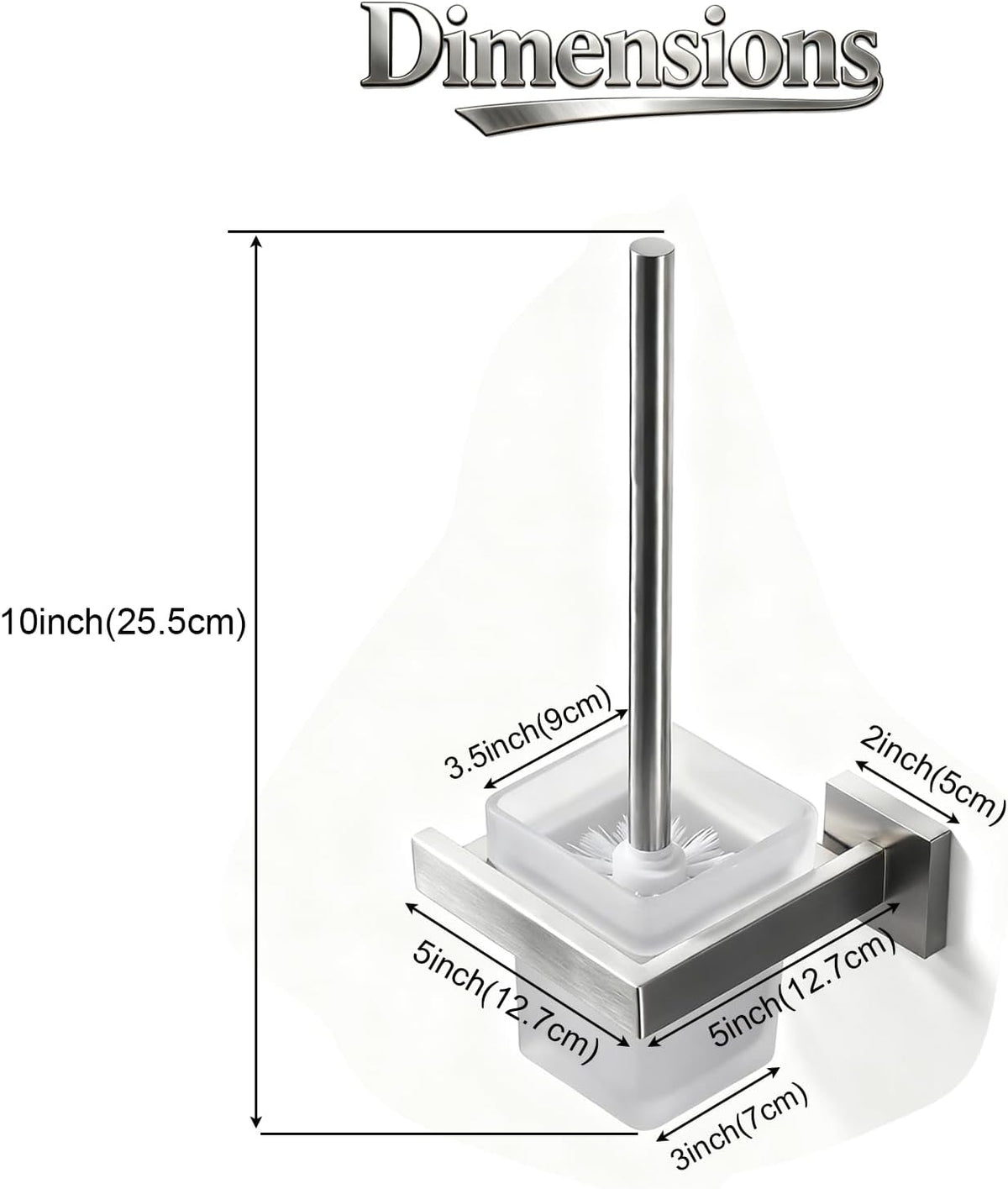 Toilet Brush and Holder Set, NEWRAIN 304 Stainless Steel Wall Mounted Toilet Brush with Long Brush Handle, Brushed Nickel Toilet Scrubber, Glass Canister