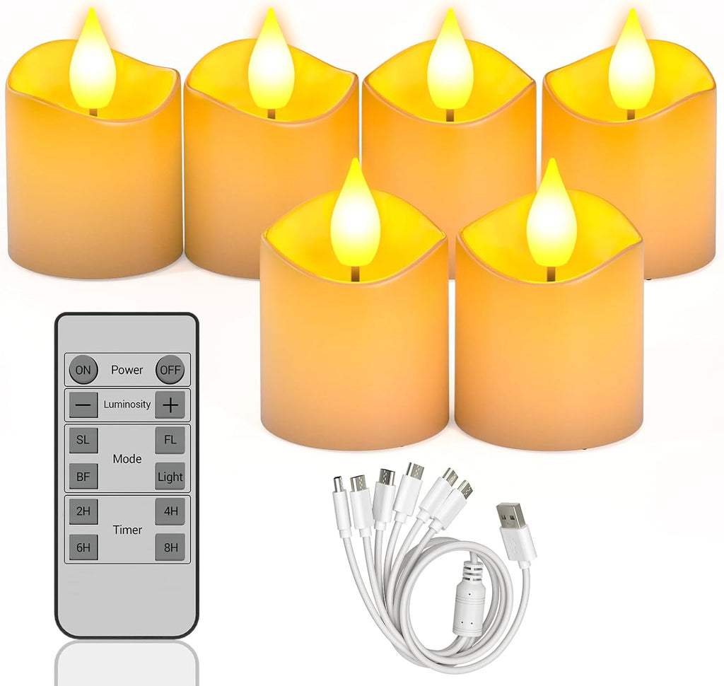 SoulBay Rechargeable Flameless Candles with Remote, White 1.5" D LED Votive