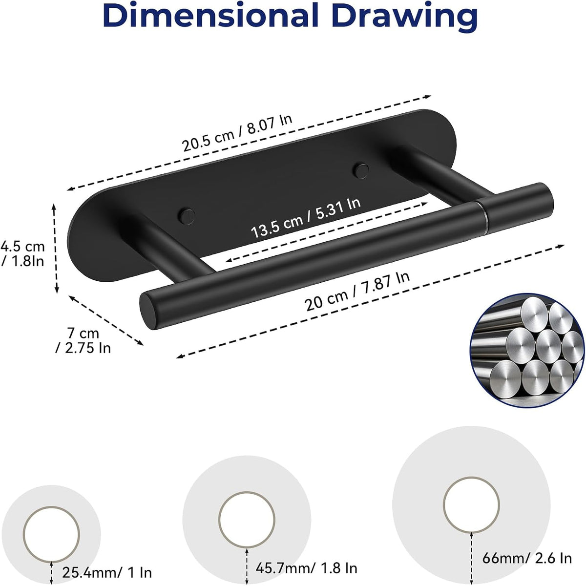 Adhesive or Screw Toilet Paper Holder, Matte Black Toilet Roll Holder