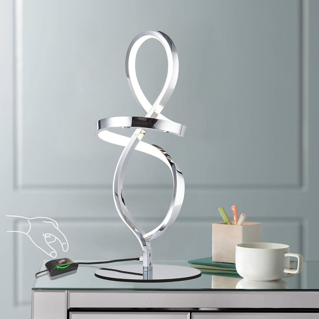Modern Small Table Lamp with LED Spiral Design, 12W Chrome Nightstand Lamp