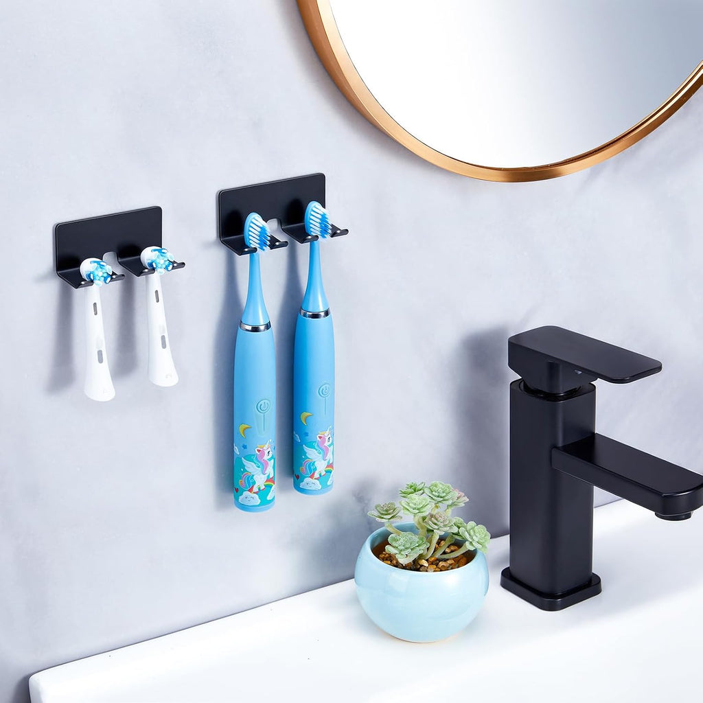 Electric Toothbrush Head Holder, Toothbrush Holders Wall Mounted, Electric Toothbrushs Holder, Bathroom Shower Tooth Brushing Holder, Tooth Brush Head Holder Organiser (Black, Small)