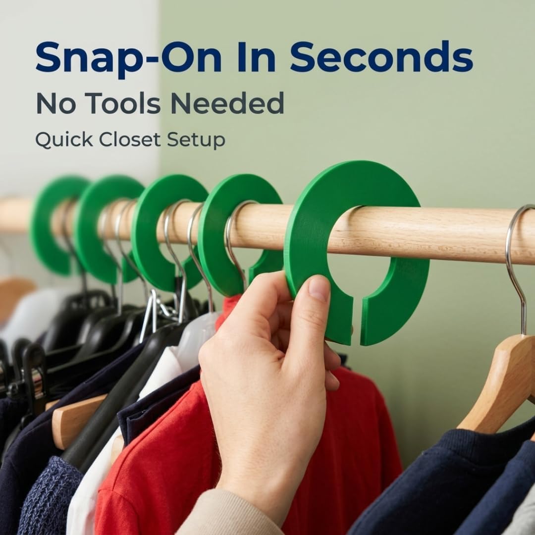 SplashNColor Closet Dividers 4 Pack – Snap-On Rod Organizer Shelf Separators | No Tools Required | Keeps Clothes Sorted by Category Season or Family Member | Easy Clip-On Wardrobe