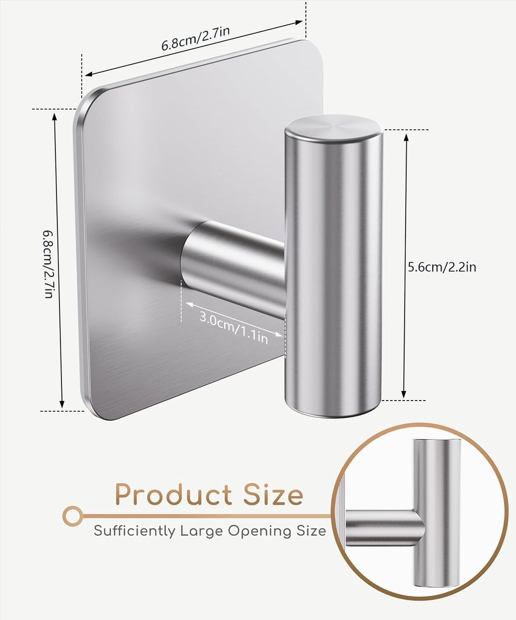 Aikzik 4 Pack Large Heavy Duty Wall Hooks - 26lb Max, Stainless Steel Adhesive Towel Hook, Shower Hooks for Hanging Towel, Coat, Robe, Wall Hook for Use in Bathroom, Kitchen and Door