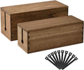 KIRIGEN Wooden Cable Management Box Set of 2, Cord Organizer, Brown