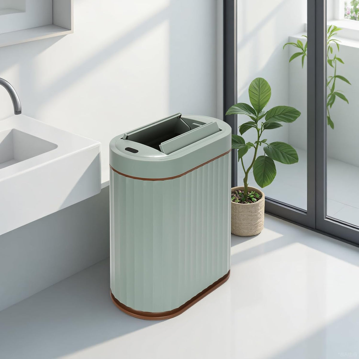 SYNCVIBE Bathroom Sensor Trash Can, 2 Gallon, Butterfly Lid, Green