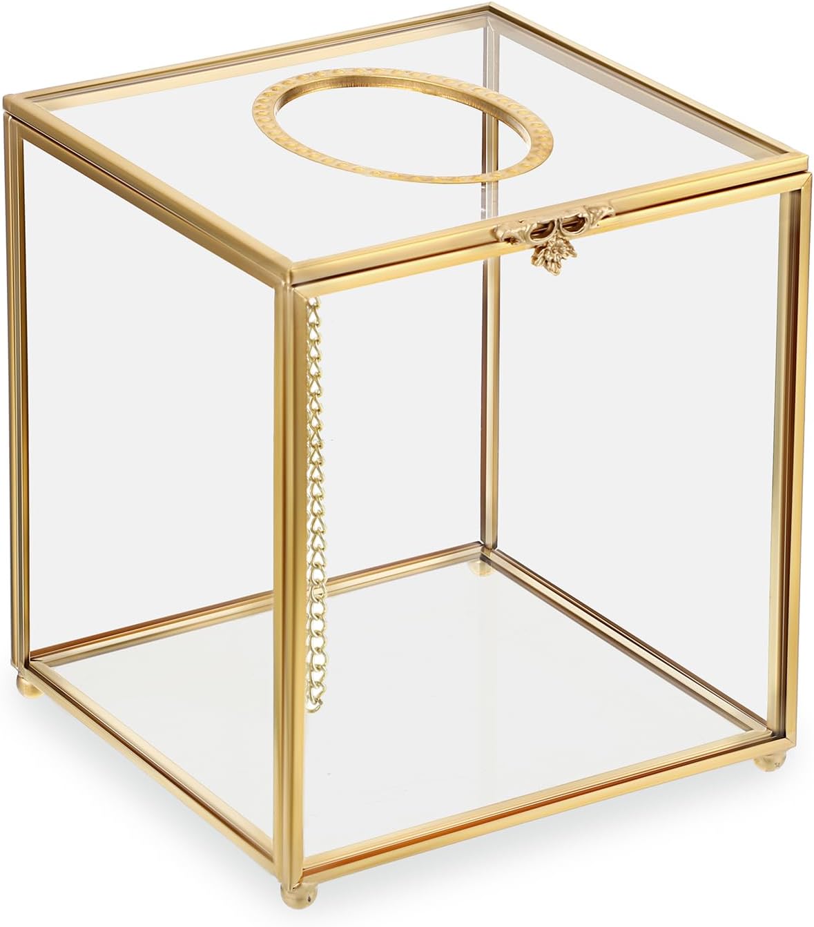 Sumnacon Square Clear Glass Tissue Box Cover, Gorgeous Gold Tissue Holder