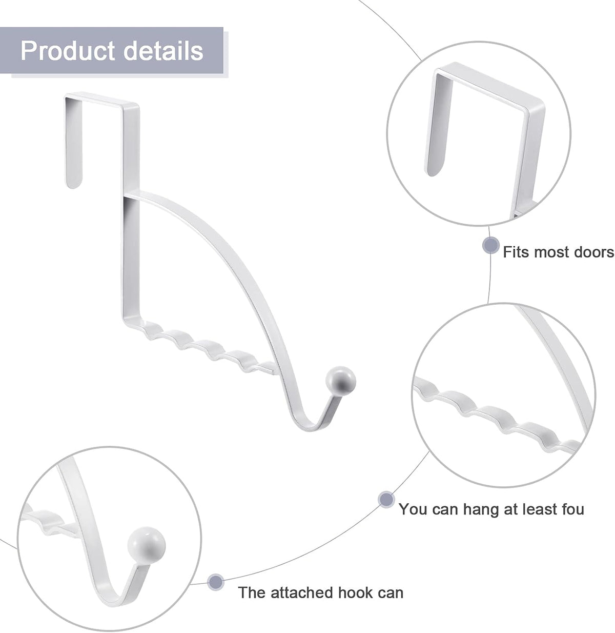 Hotop 2 Pcs Metal Over The Door Hooks, Clothes Hanger, White