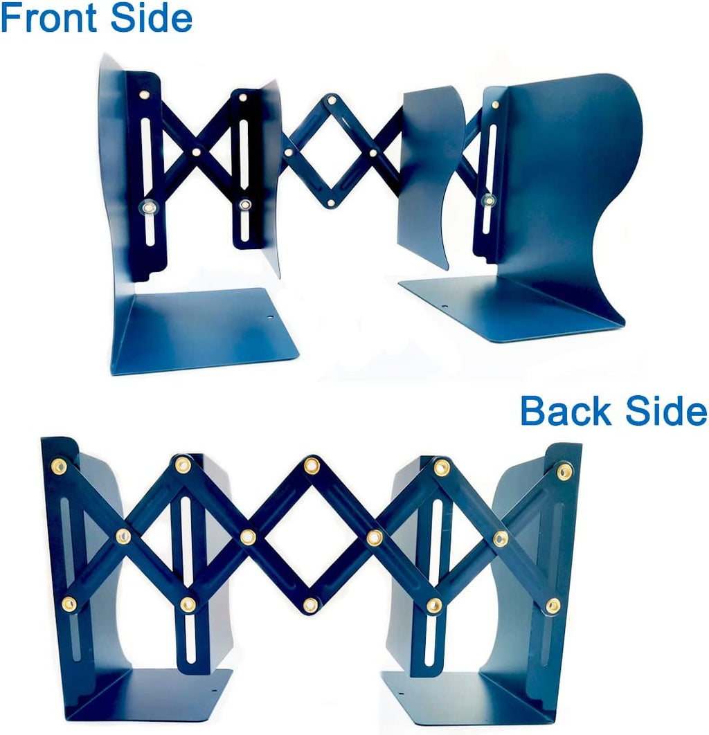 Metal Bookends for Heavy Books, Sturdy Book Stopper to Hold Books Heavy Duty, Adjustable Book Ends for Office & School (Blue)