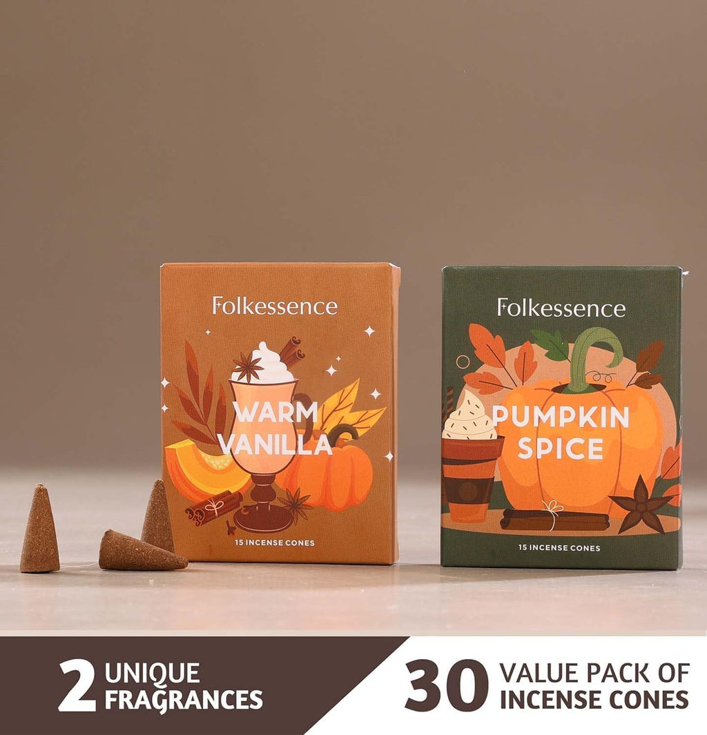 Folkulture Vanilla & Pumpkin Spice Fall Incense Cones Set of 2 (30 Cones)
