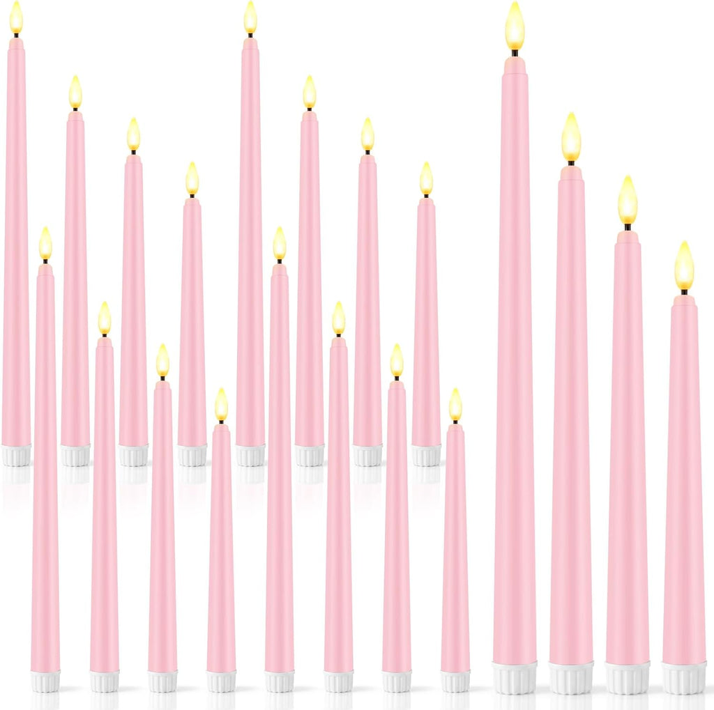 24 Pcs LED Taper Candle, Classic, 8.5",9.65",10.8",12.8", Pale Pink
