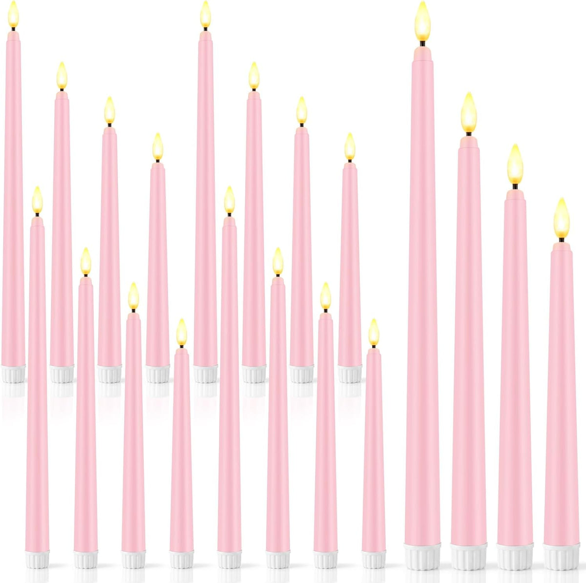 24 Pcs LED Taper Candle, Classic, 8.5",9.65",10.8",12.8", Pale Pink