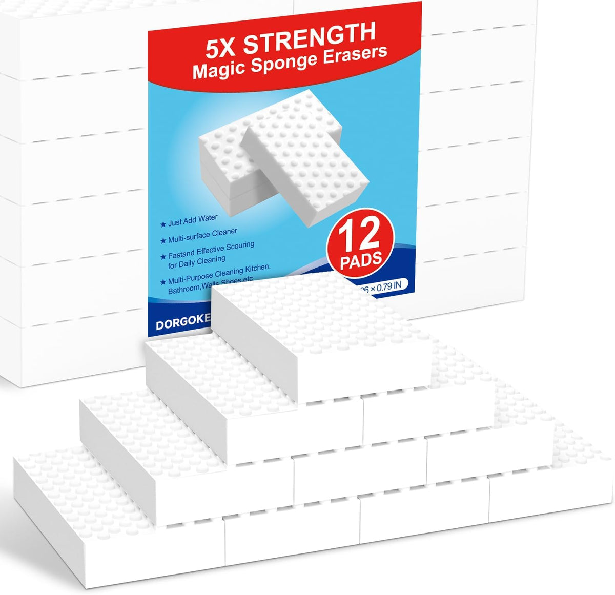 12 Pack Magic Cleaning Sponge Erasers, 5X Density Shower and Tub Scrubber