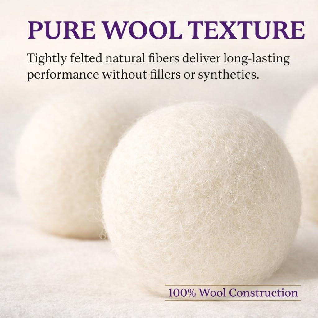Wool Dryer Balls 6-Pack Set | Natural Fabric Softener Alternative | Reusable Laundry Balls | Eco Friendly Static Reduction