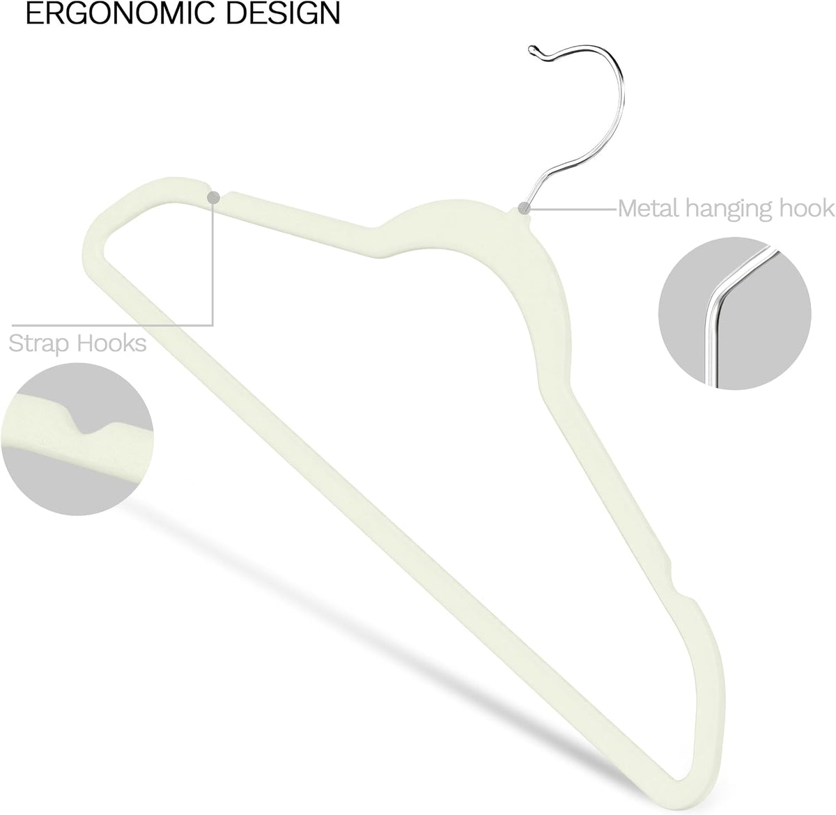 New Premium Velvet Hangers 60 Pack, Non Slip Clothes Hangers, Ivory