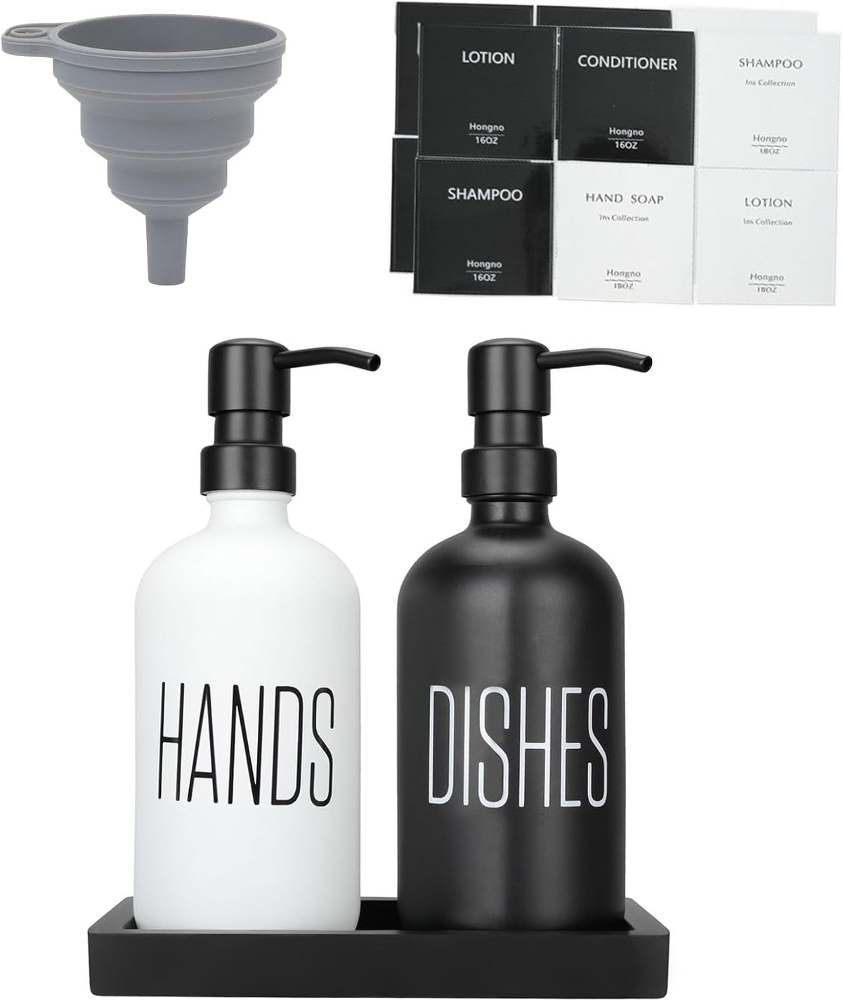 Kitchen Soap Dispenser Set with Silicone Tray, Premium Glass Hand and Dish Soap Dispenser Set for Kitchen Sink, Rustproof Stainless Steel Pump, Modern Kitchen Décor & Versatile Gift for Any Occasion