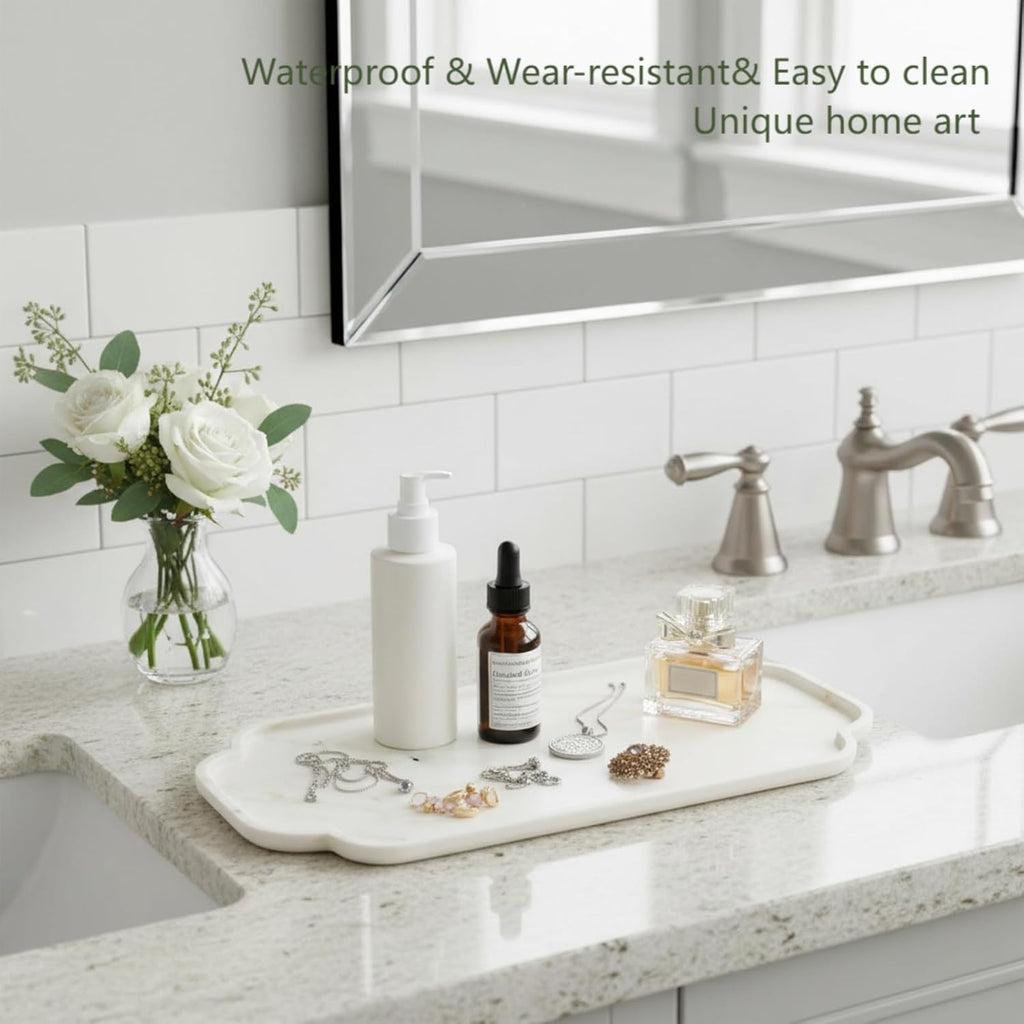 MARMOR Natural Calacatta Marble Tray, Luxury Vanity Tray for Bathroom Counter, Perfume Organizer, Jewelry Tray, Candle Holder Decor, Kitchen Countertop Organizer, Elegant Home Decorative Tray Gift