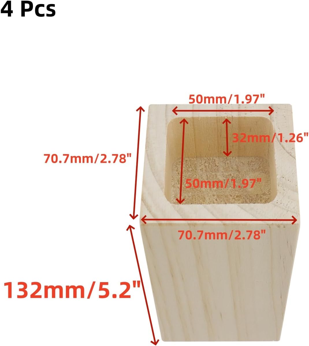 Wood Furniture Risers, 4 Pcs Heavy Duty Rectangle Dorm Bed Legs Risers Extender, Height Increase 10 cm/3.9", Couch Riser Chair Leg Extenders (Type 2)