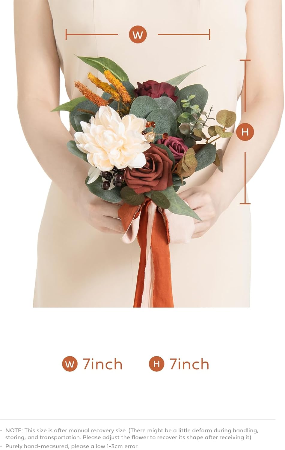 Ling's moment Bridesmaid Bouquet, 7 Inch Burnt Orange for Wedding