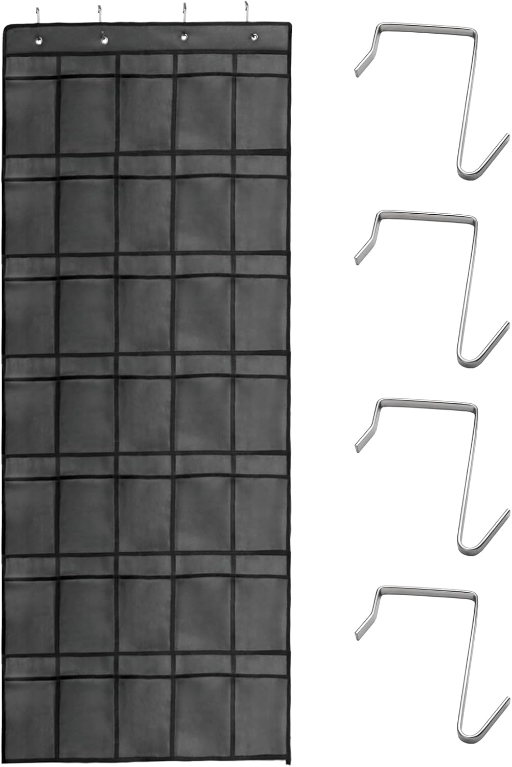 Over the Door Shoe Organizer, 35 Mesh Pockets, Gray, 4 Metal Hooks