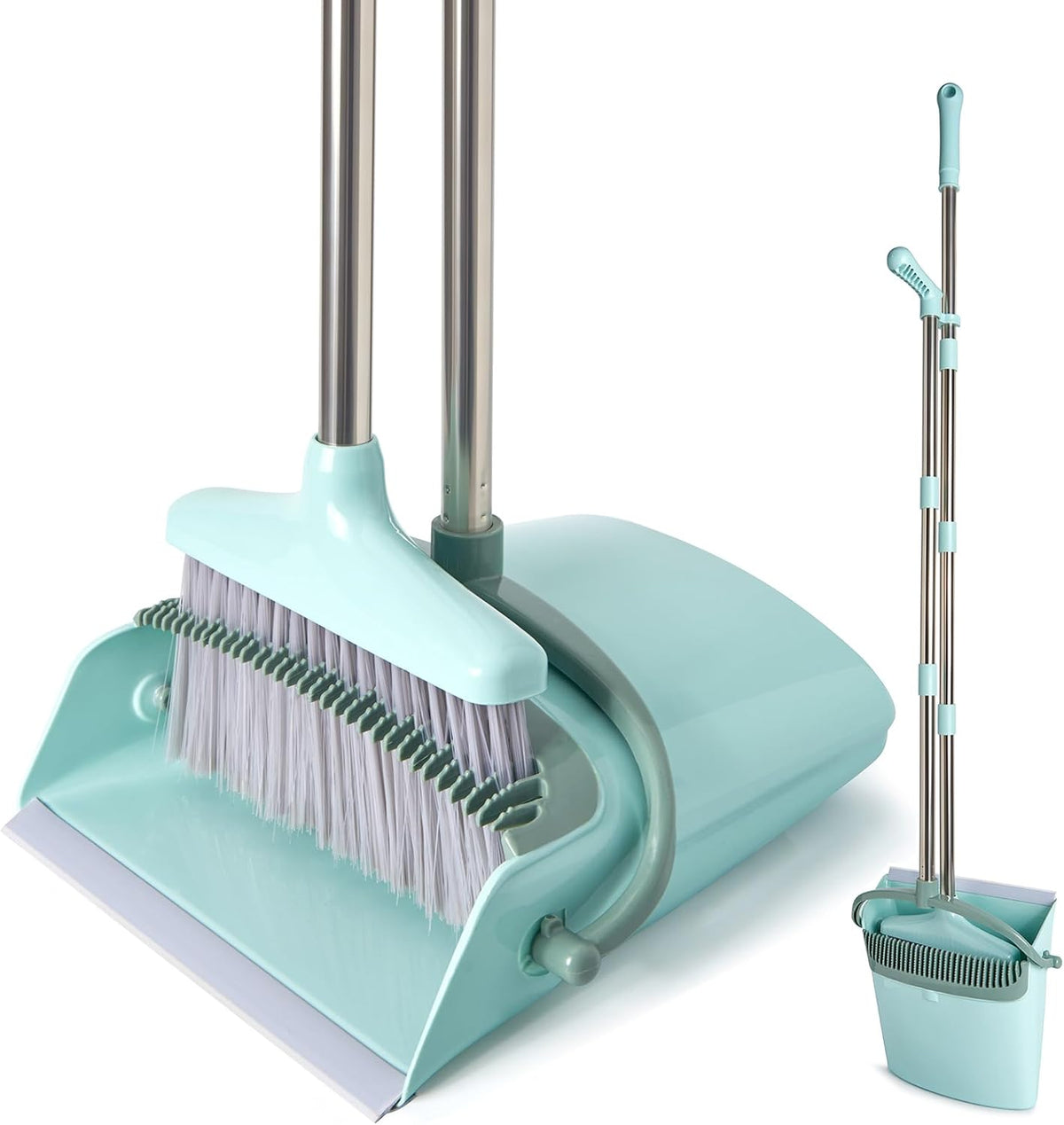 Broom and Dustpan Set+Toilet Brush Dinosaur Shape,Cute Shape Look, TPR Bristles Round Brush, Compact Size Toilet Brushes Floor Standing, 1-Pack