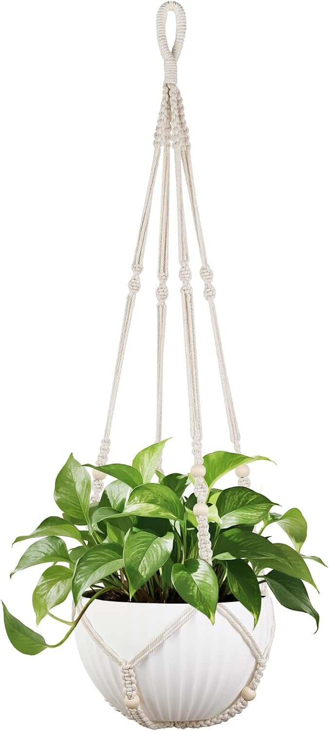 Mkono 43 Inch Macrame Plant Hanger Indoor Hanging Planter Holder Ivory 1Pc