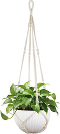 Mkono 43 Inch Macrame Plant Hanger Indoor Hanging Planter Holder Ivory 1Pc