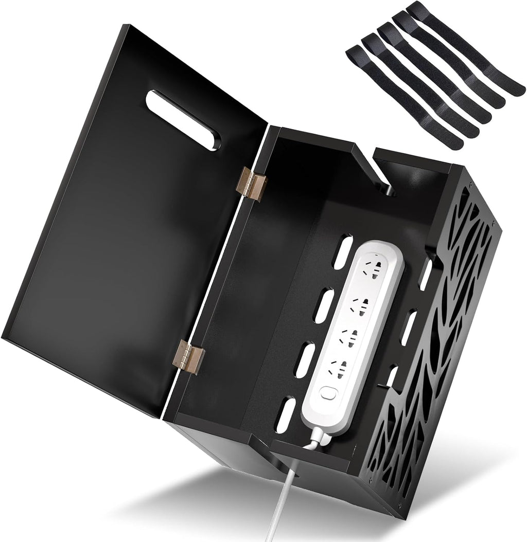 Large Cable Management Box, Cord Hider for Power Strip, Black