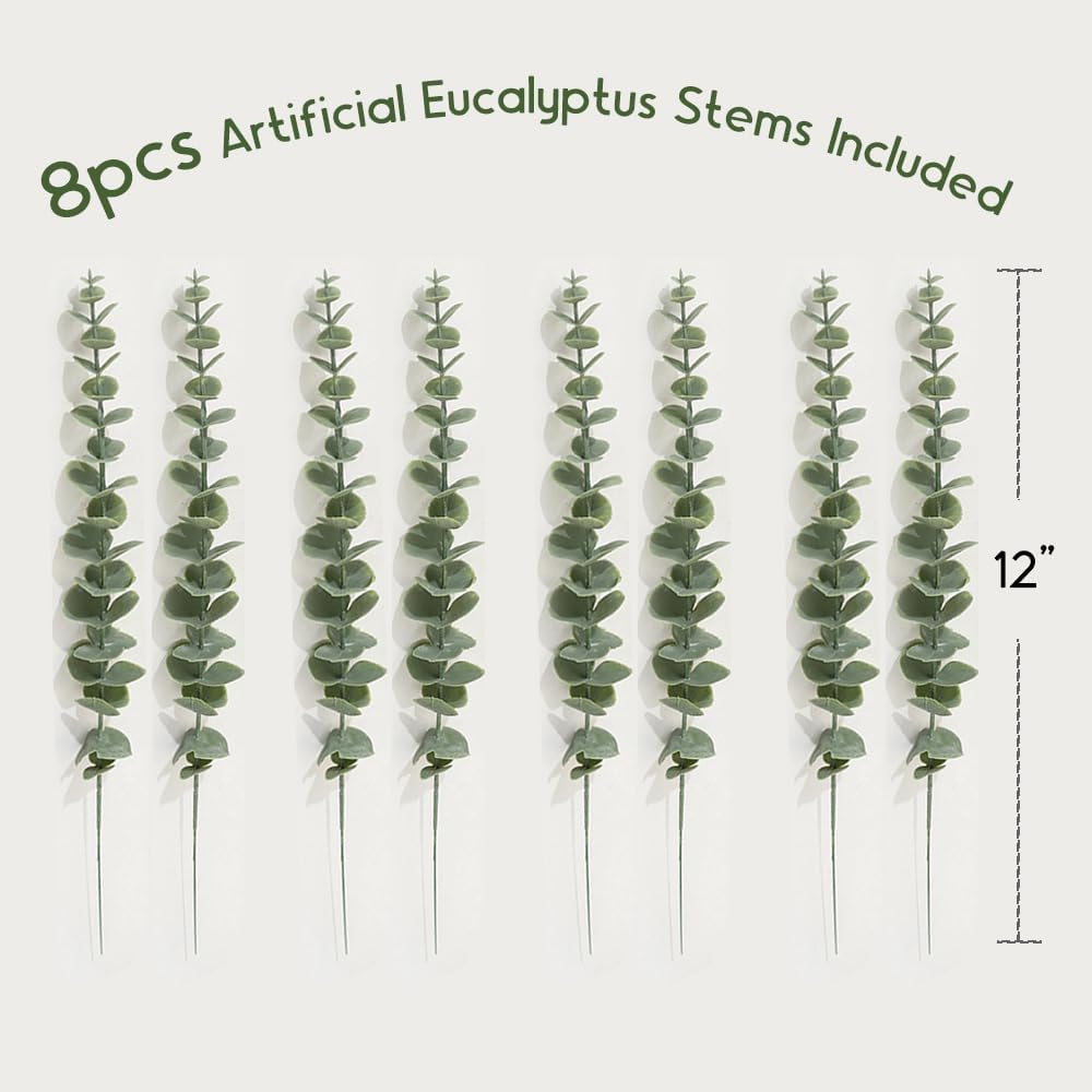 4 Pack Wooden Wall Planters with Faux Eucalyptus Stems for Wall Decor