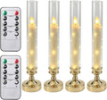 4 Pcs Flameless Candle with Remote Timer, Flickering Battery Operated LED Taper Candles with Embedded Star String Gold Candle Holders for Home, Wedding, Party Christmas Window Candles