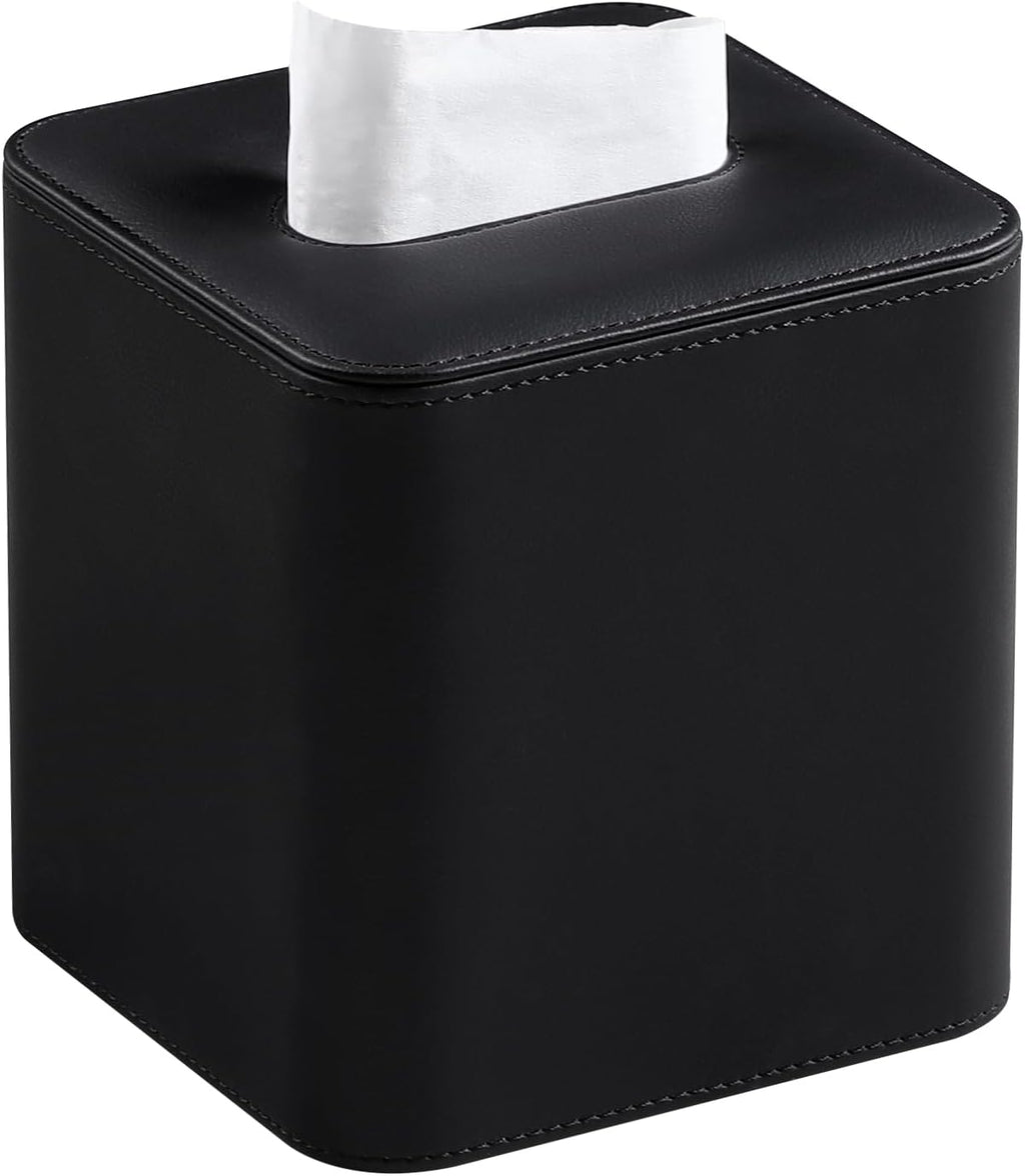 PU Leather Tissue Box Cover Square Tissue Box Holder, Black