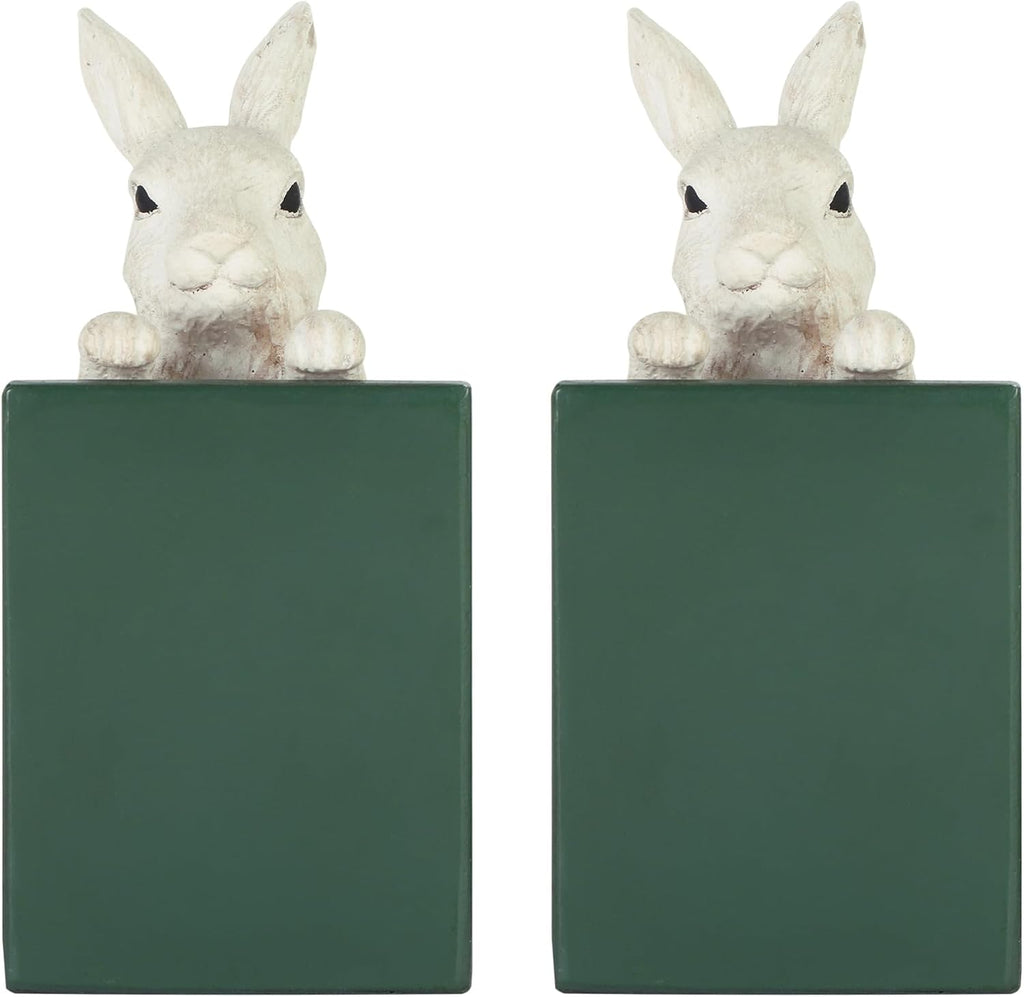 NIKKY HOME Heavy Duty Non Slip Rustic Bunny Metal Bookend Cute Rabbit Book Ends Book Stoppers for Easter Decor Home and Office Shelves