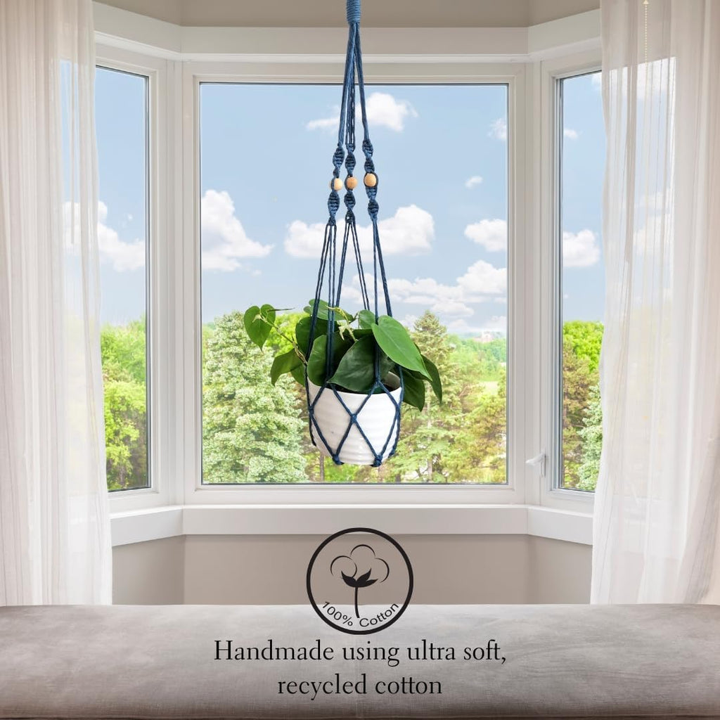 Macrame plant hanger 3ft beaded plant hanger for pots 4-8” for live plants indoor and outdoor decor hanging plant holder Boho décor Plant stand indoor Hanging planter for plant pots (Peacock Blue)