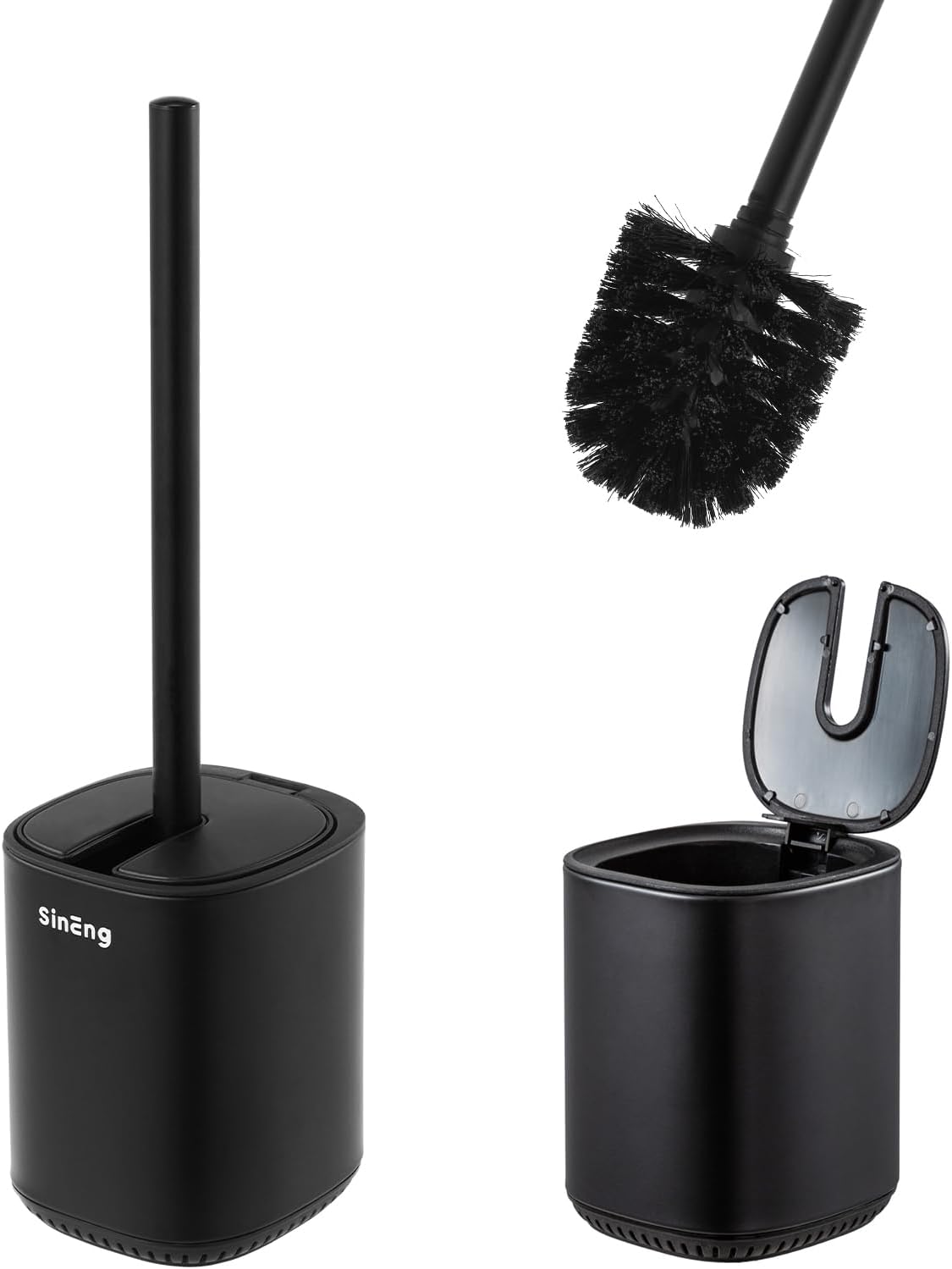 Toilet Brush and Holder Set Toilet Bowl Brush Stainless Steel Automatic Open lid Toilet Bowl Cleaner Brush with Durable Bristle Head Toilet Cleaning Brush for Bathroom