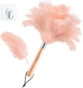 Pink Ostrich Feather Duster for Cleaning with Wooden Handle, 13.5 Inch