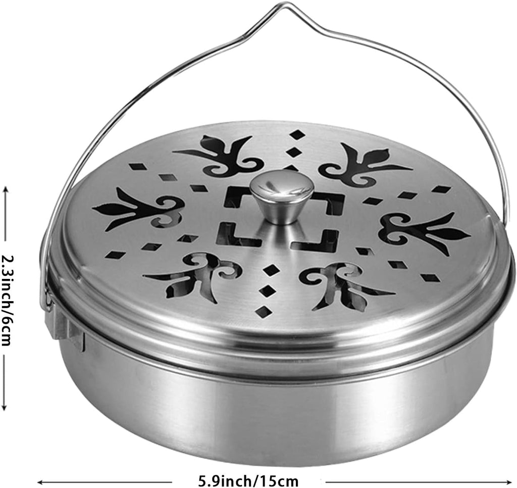 2 Portable Mosquito Coil Holder, Mosquito Incense Box Sandalwood Holder with Handle, Fireproof Incense Burner for Home Silver 2t