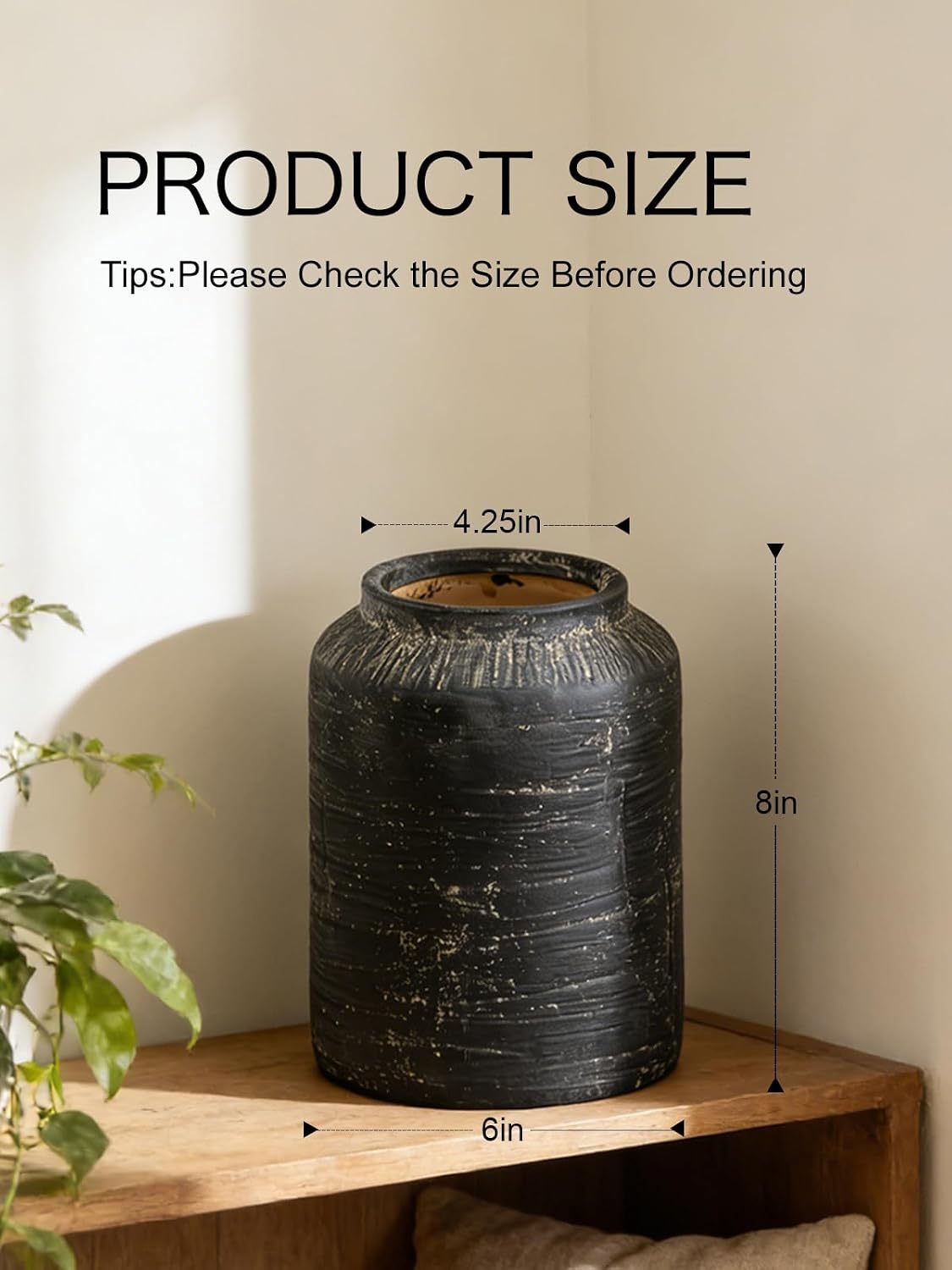 Rustic Vases for Home Decor. Ceramic Vase for Dining Table Decor. Terracotta Decorative Vase 8IN.